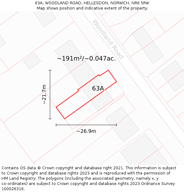 63A, WOODLAND ROAD, HELLESDON, NORWICH, NR6 5RW: Plot and title map