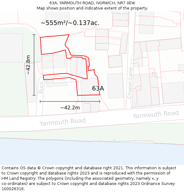 63A, YARMOUTH ROAD, NORWICH, NR7 0EW: Plot and title map