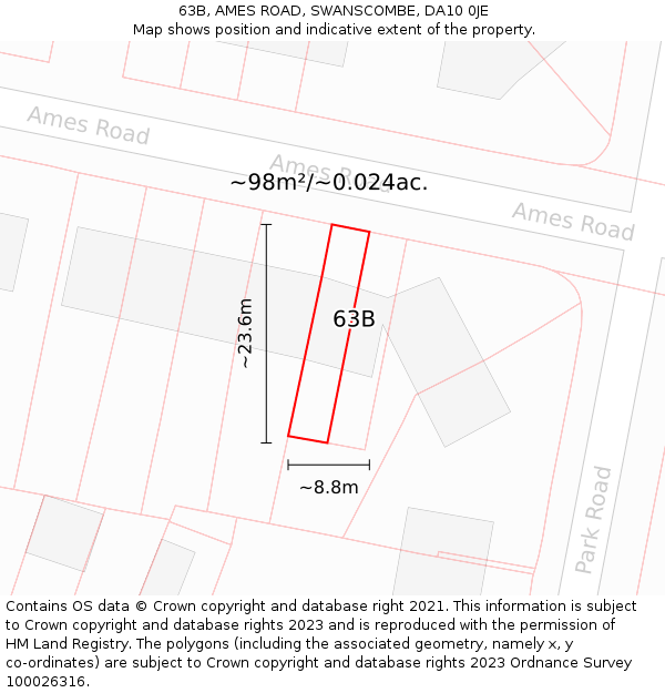 63B, AMES ROAD, SWANSCOMBE, DA10 0JE: Plot and title map