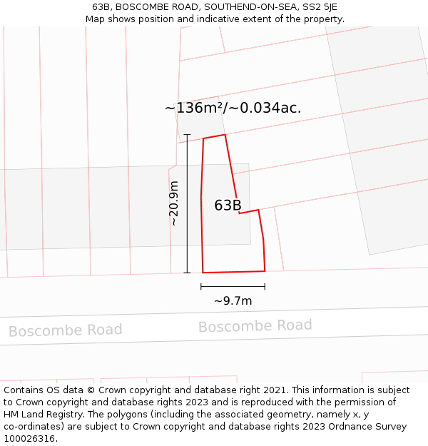 63B, BOSCOMBE ROAD, SOUTHEND-ON-SEA, SS2 5JE: Plot and title map