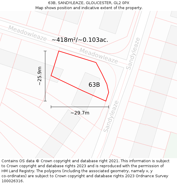 63B, SANDYLEAZE, GLOUCESTER, GL2 0PX: Plot and title map