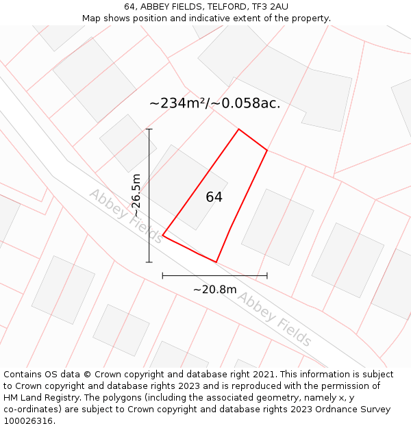 64, ABBEY FIELDS, TELFORD, TF3 2AU: Plot and title map