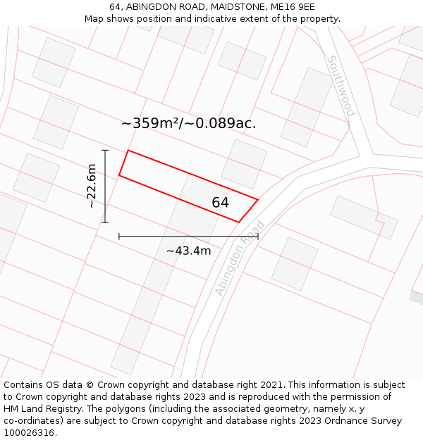 64, ABINGDON ROAD, MAIDSTONE, ME16 9EE: Plot and title map