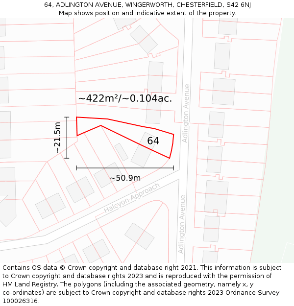 64, ADLINGTON AVENUE, WINGERWORTH, CHESTERFIELD, S42 6NJ: Plot and title map