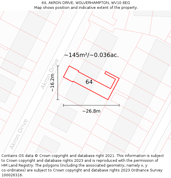 64, AKRON DRIVE, WOLVERHAMPTON, WV10 6EG: Plot and title map