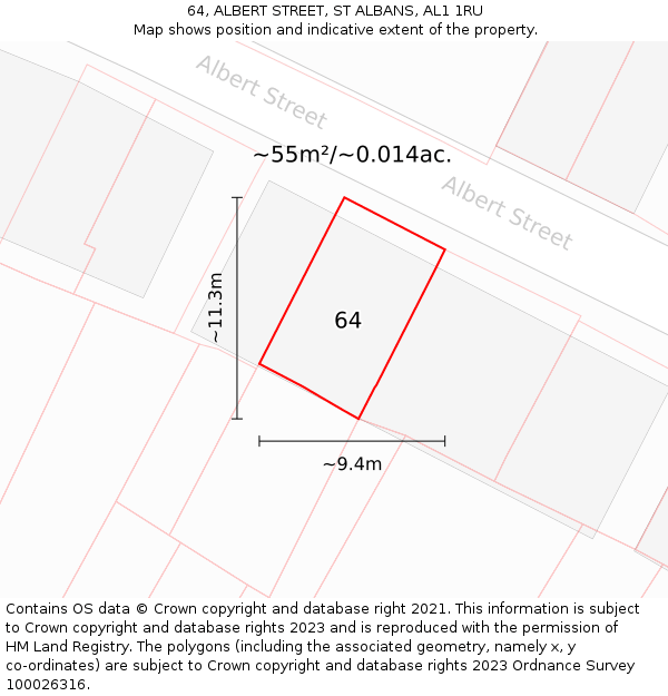 64, ALBERT STREET, ST ALBANS, AL1 1RU: Plot and title map