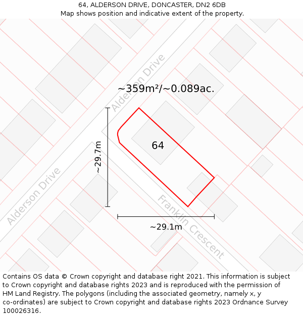64, ALDERSON DRIVE, DONCASTER, DN2 6DB: Plot and title map