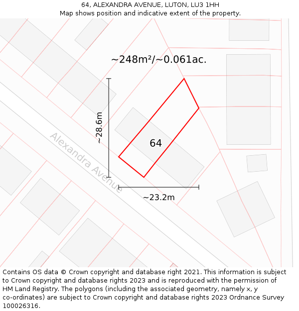 64, ALEXANDRA AVENUE, LUTON, LU3 1HH: Plot and title map