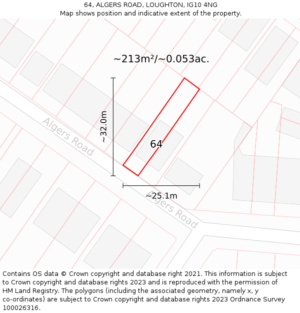 64, ALGERS ROAD, LOUGHTON, IG10 4NG: Plot and title map
