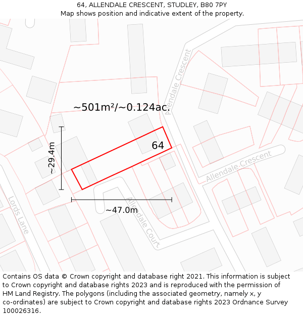 64, ALLENDALE CRESCENT, STUDLEY, B80 7PY: Plot and title map