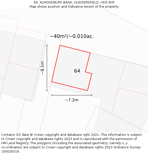 64, ALMONDBURY BANK, HUDDERSFIELD, HD5 8HF: Plot and title map