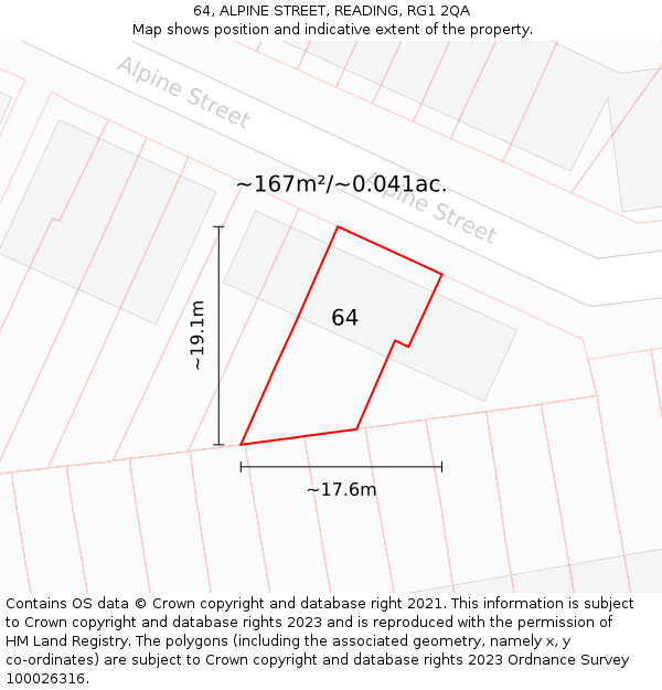 64, ALPINE STREET, READING, RG1 2QA: Plot and title map