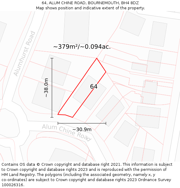 64, ALUM CHINE ROAD, BOURNEMOUTH, BH4 8DZ: Plot and title map