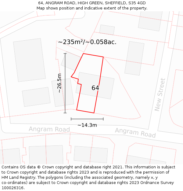 64, ANGRAM ROAD, HIGH GREEN, SHEFFIELD, S35 4GD: Plot and title map