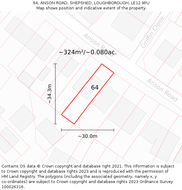 64, ANSON ROAD, SHEPSHED, LOUGHBOROUGH, LE12 9PU: Plot and title map