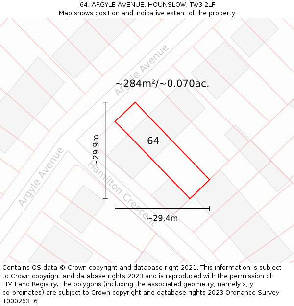 64, ARGYLE AVENUE, HOUNSLOW, TW3 2LF: Plot and title map