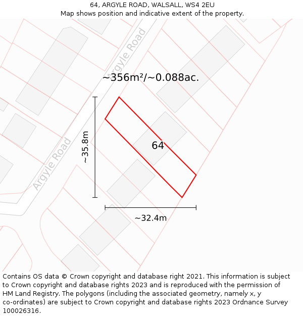 64, ARGYLE ROAD, WALSALL, WS4 2EU: Plot and title map