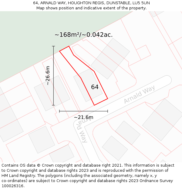 64, ARNALD WAY, HOUGHTON REGIS, DUNSTABLE, LU5 5UN: Plot and title map