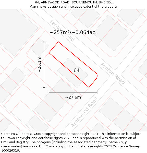 64, ARNEWOOD ROAD, BOURNEMOUTH, BH6 5DL: Plot and title map