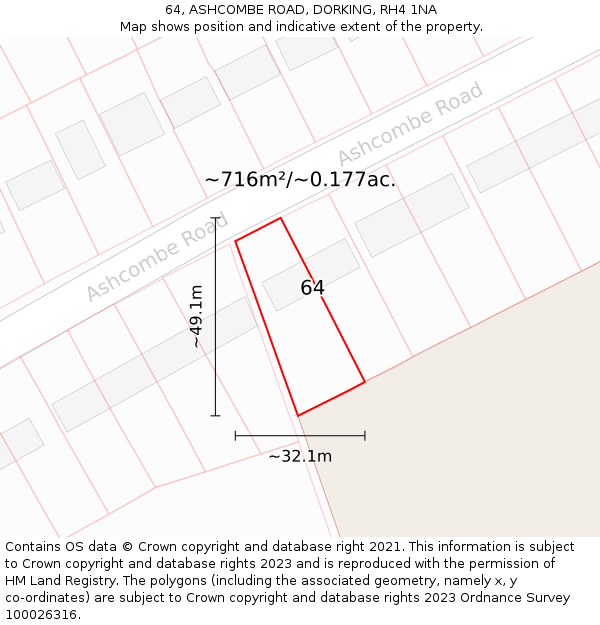 64, ASHCOMBE ROAD, DORKING, RH4 1NA: Plot and title map