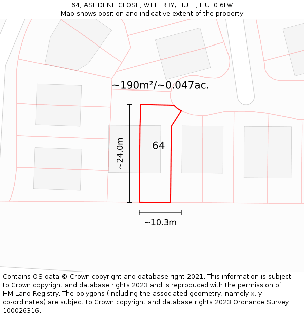 64, ASHDENE CLOSE, WILLERBY, HULL, HU10 6LW: Plot and title map