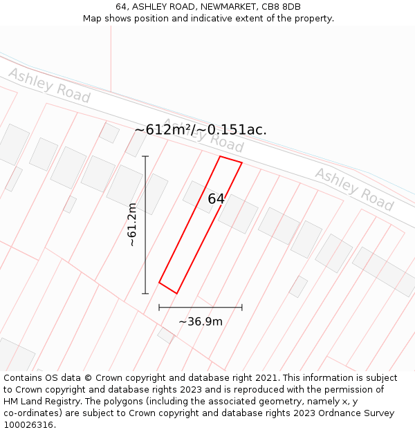 64, ASHLEY ROAD, NEWMARKET, CB8 8DB: Plot and title map