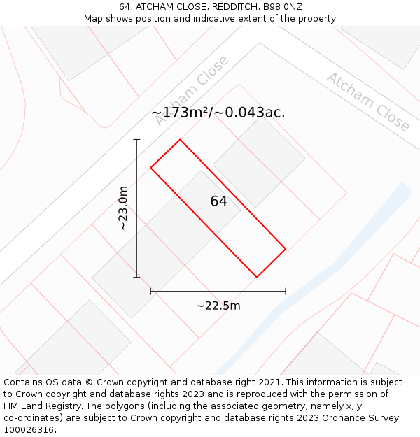 64, ATCHAM CLOSE, REDDITCH, B98 0NZ: Plot and title map