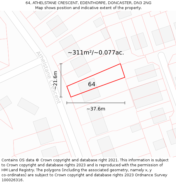 64, ATHELSTANE CRESCENT, EDENTHORPE, DONCASTER, DN3 2NG: Plot and title map