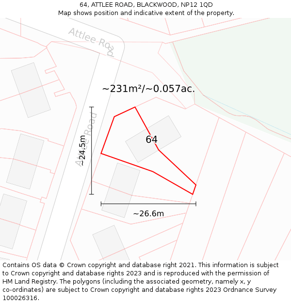 64, ATTLEE ROAD, BLACKWOOD, NP12 1QD: Plot and title map