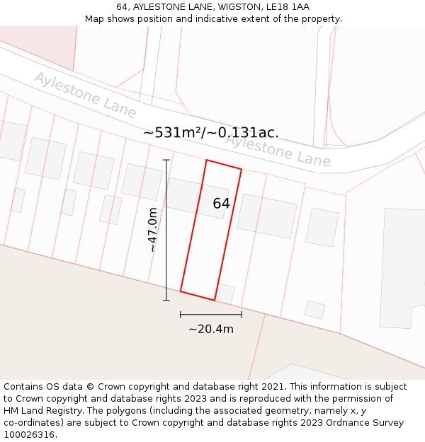 64, AYLESTONE LANE, WIGSTON, LE18 1AA: Plot and title map
