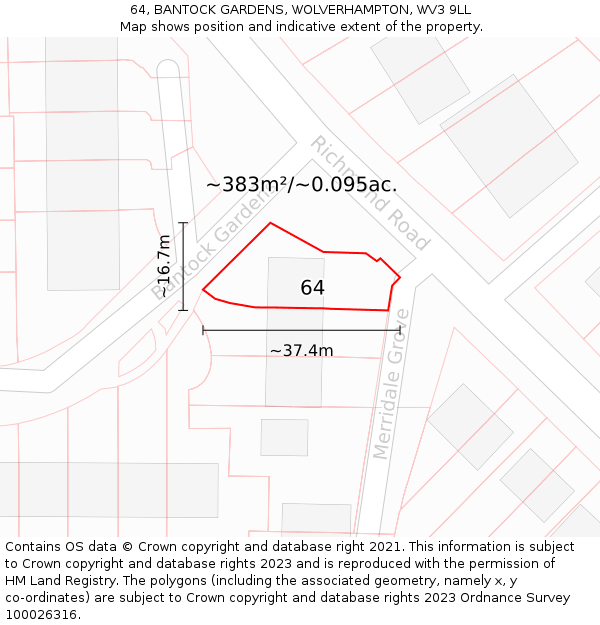 64, BANTOCK GARDENS, WOLVERHAMPTON, WV3 9LL: Plot and title map