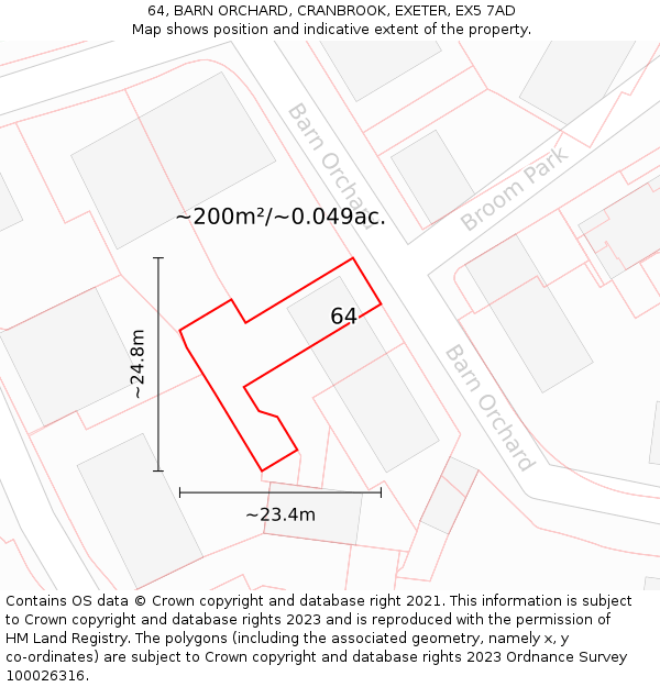 64, BARN ORCHARD, CRANBROOK, EXETER, EX5 7AD: Plot and title map