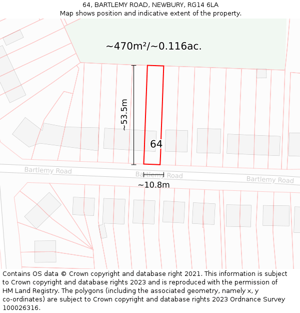 64, BARTLEMY ROAD, NEWBURY, RG14 6LA: Plot and title map