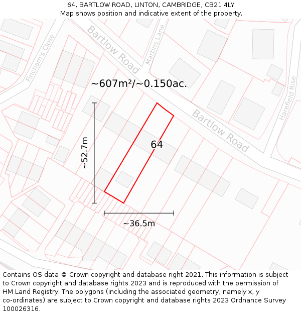 64, BARTLOW ROAD, LINTON, CAMBRIDGE, CB21 4LY: Plot and title map
