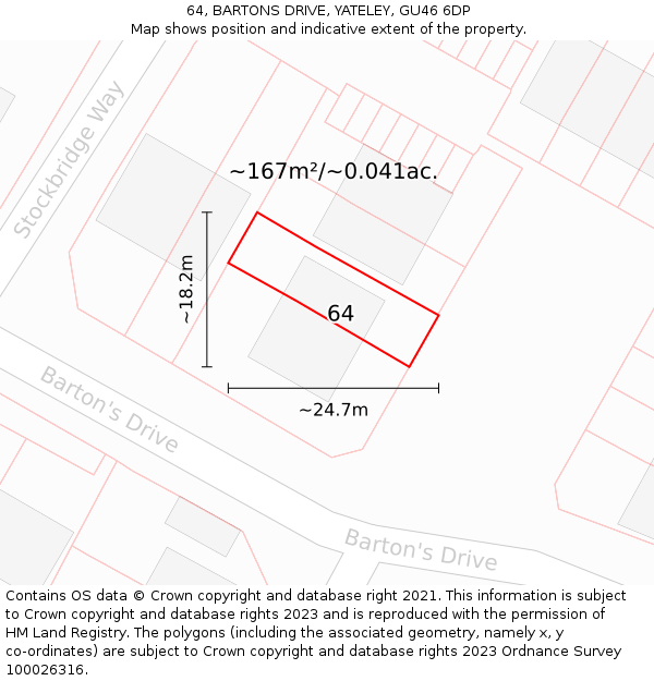 64, BARTONS DRIVE, YATELEY, GU46 6DP: Plot and title map