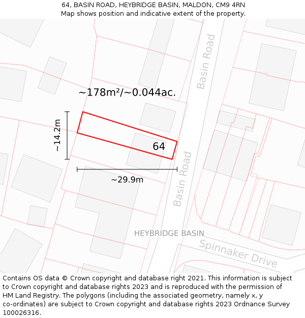 64, BASIN ROAD, HEYBRIDGE BASIN, MALDON, CM9 4RN: Plot and title map
