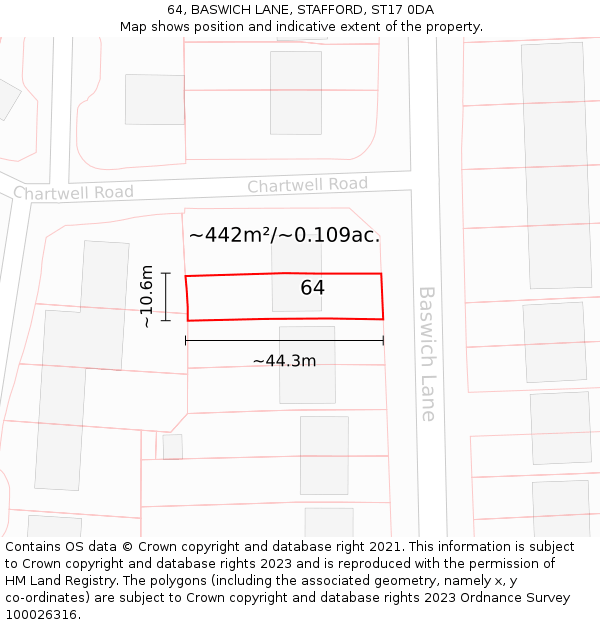64, BASWICH LANE, STAFFORD, ST17 0DA: Plot and title map