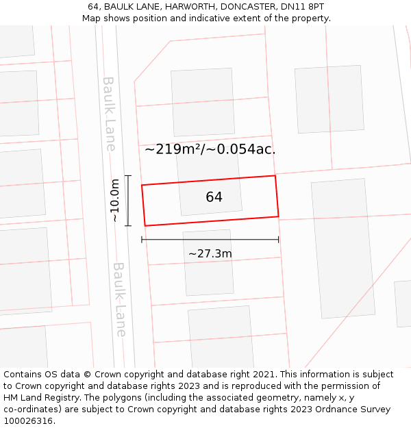64, BAULK LANE, HARWORTH, DONCASTER, DN11 8PT: Plot and title map