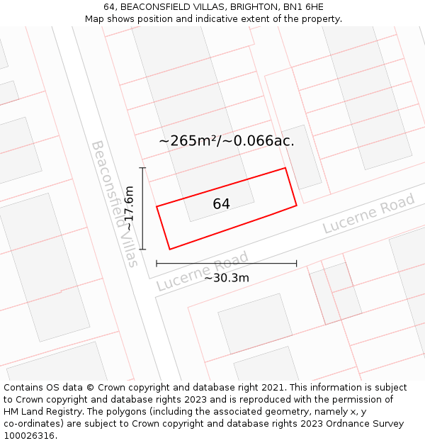 64, BEACONSFIELD VILLAS, BRIGHTON, BN1 6HE: Plot and title map