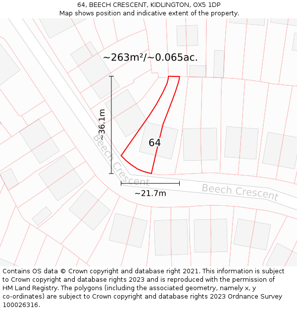 64, BEECH CRESCENT, KIDLINGTON, OX5 1DP: Plot and title map