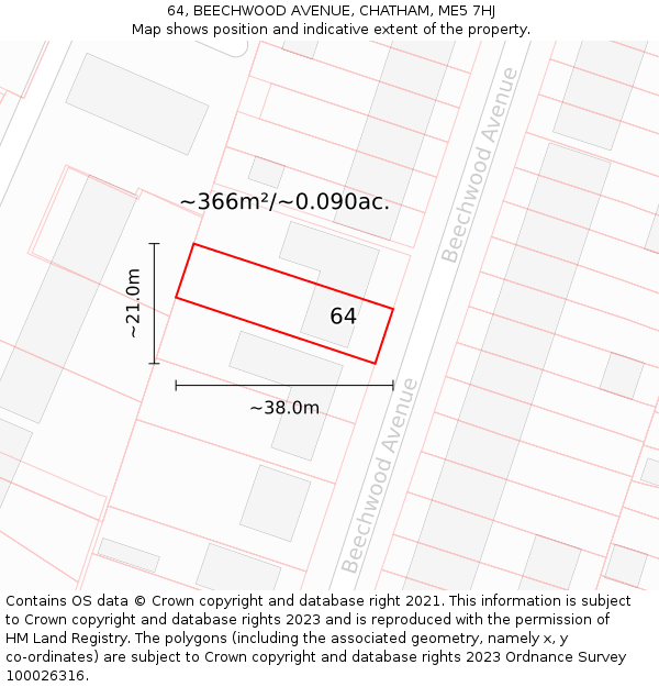 64, BEECHWOOD AVENUE, CHATHAM, ME5 7HJ: Plot and title map