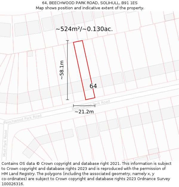 64, BEECHWOOD PARK ROAD, SOLIHULL, B91 1ES: Plot and title map