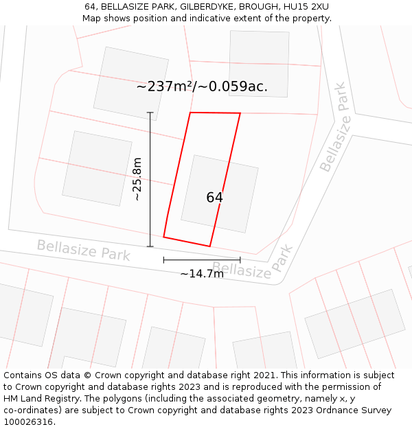 64, BELLASIZE PARK, GILBERDYKE, BROUGH, HU15 2XU: Plot and title map