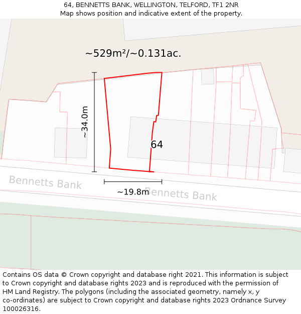 64, BENNETTS BANK, WELLINGTON, TELFORD, TF1 2NR: Plot and title map