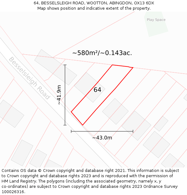 64, BESSELSLEIGH ROAD, WOOTTON, ABINGDON, OX13 6DX: Plot and title map