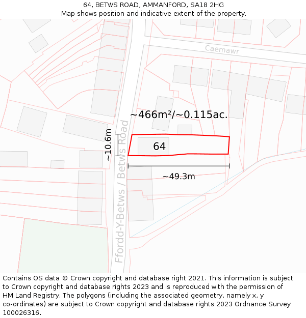 64, BETWS ROAD, AMMANFORD, SA18 2HG: Plot and title map