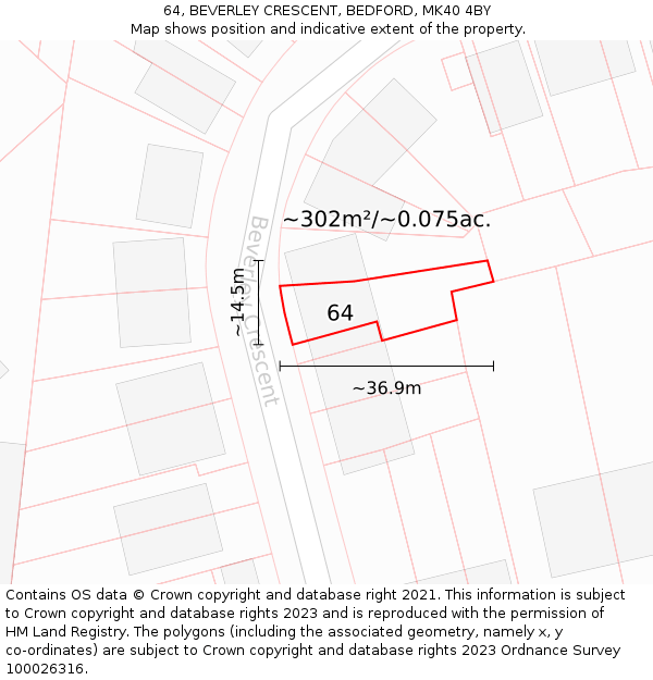 64, BEVERLEY CRESCENT, BEDFORD, MK40 4BY: Plot and title map