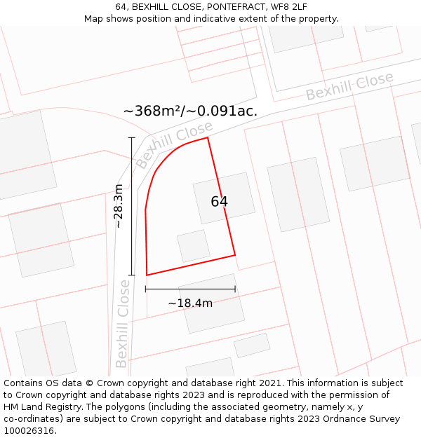 64, BEXHILL CLOSE, PONTEFRACT, WF8 2LF: Plot and title map