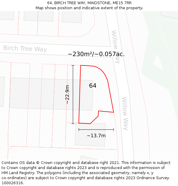 64, BIRCH TREE WAY, MAIDSTONE, ME15 7RR: Plot and title map