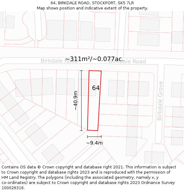 64, BIRKDALE ROAD, STOCKPORT, SK5 7LR: Plot and title map